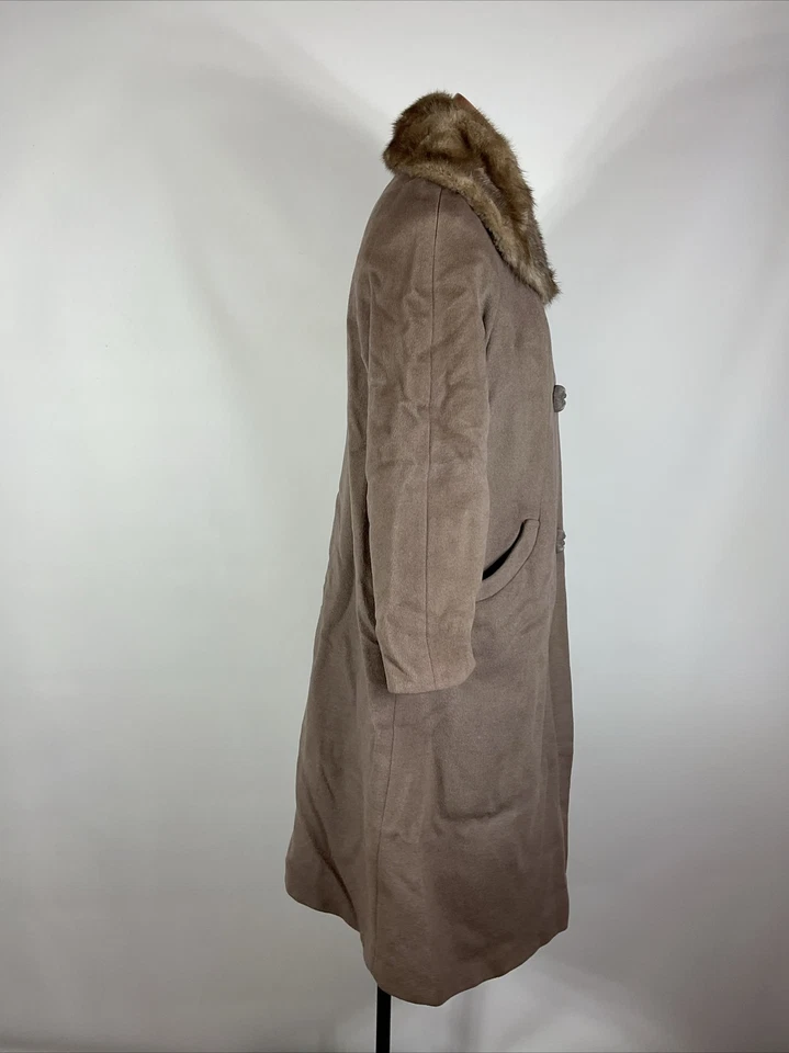 Abrigo de vestir de colección años 60 HECHO EN UNIÓN Opera Swing marrón lana cuello piel M/L noche Foto 4 de 4