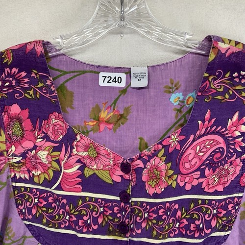 Vintage Hippie Boho Festival Dress India Cochella Cotton Purple 2X Botanical - Picture 3 of 23