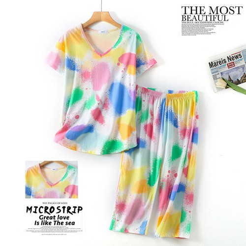 Womens Capri Set Sleepwear Soft Pajamas Sleep Nightshirts Print Comfy Pyjama Set - Picture 56 of 62