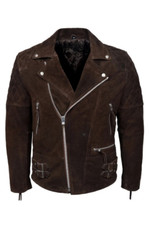 Men's Brown Suede Leather Jacket Real Soft Leather Biker Style Jacket