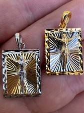 Real Solid 925 Silver / Plain Gold Plated Cross Jesus Medallion Pendant Necklace