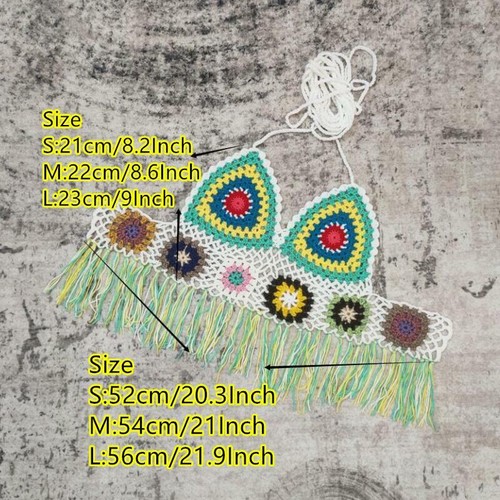 Colorido Gitano Ganchillo a Mano Encaje Tejido Playa Flecos Bikini Halter Camiseta sin Mangas - Imagen 5 de 9