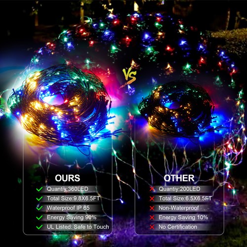 9.8' x 6.5' Christmas Mesh Net Light 360 LED 8 Modes Remote Indoor Outdoor Fairy - Picture 24 of 25
