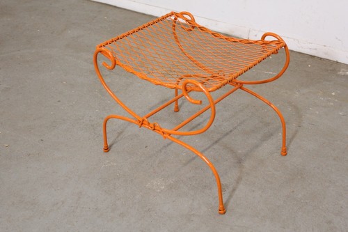 Vintage Mid-Century Modern Atomic Orange Metal Stool - Picture 3 of 12