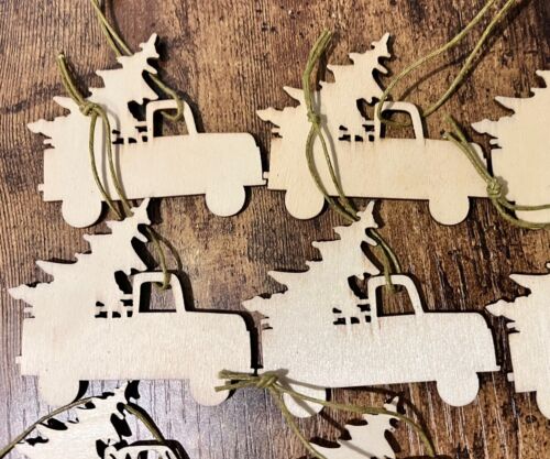 12 camion fattoria con albero di Natale fetta di legno incompiuto ornamento ritagliato legno - Foto 7 di 9
