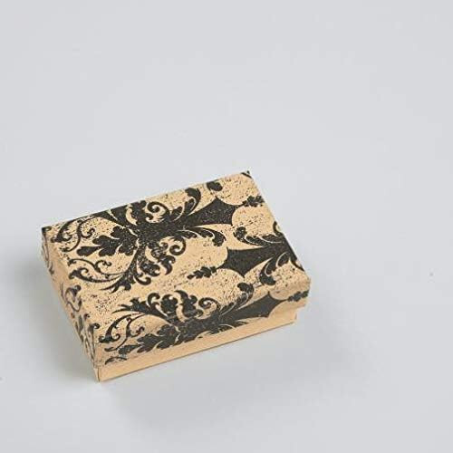 Jewelry Boxes 50 Black Tan Damask 3 1/16" X 2 1/8" x 1" Elegant Cotton Filled - Picture 4 of 5