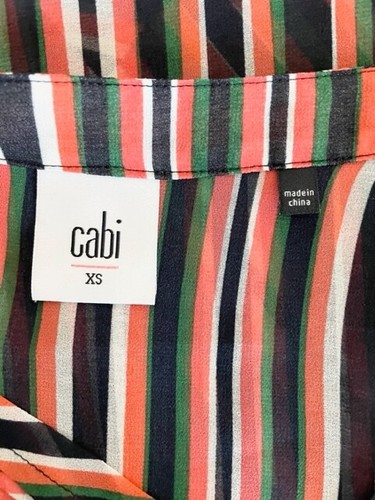 Cabi Damen Tunika Bluse Gr. XS schwarz orange grün gestreift V-Ausschnitt Ballonärmel - Bild 11 von 13