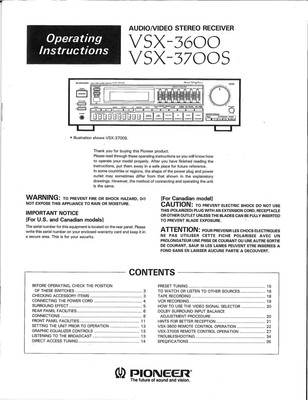 Pioneer VSX-3700S Receiver Owners Manual | eBay