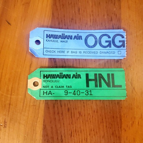 VTG 70s Hawaiian Air Kahului Maui Honolulu Checked Baggage Tickets Hawaii - Picture 1 of 2