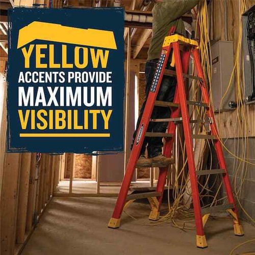 8 ft. Fiberglass Step Ladder 12 ft. Reach Height With 300 lb. Load Capacity Wide - Picture 6 of 12