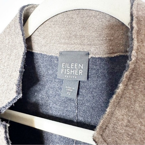 Chaqueta EILEEN FISHER Marrón Lana Merino Costura Expuesta Botón Frontal Talla Pequeña - Imagen 2 de 6