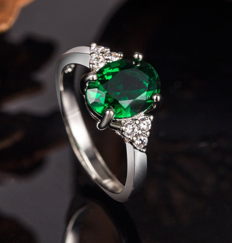 Women's Sterling Silver Green Cubic Zirconia Blue Princess Cut Engagement Rings - Picture 11 of 25