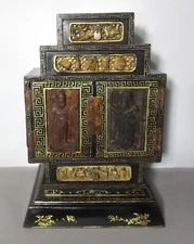 Unique 25" x 17" QING DYNASTY CHINESE Carved & Gilded Chinese Cabinet,  c. 1890s
