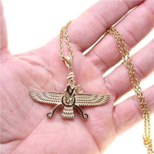 Gold Pt Double sided Farvahar Faravahar Necklace Chain Persian Farohar Art Gift - Picture 2 of 11