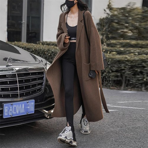 Lapel Long Sweater Women's Coat Autumn and Winter New Loose Knitted Cardigan - Picture 30 of 30