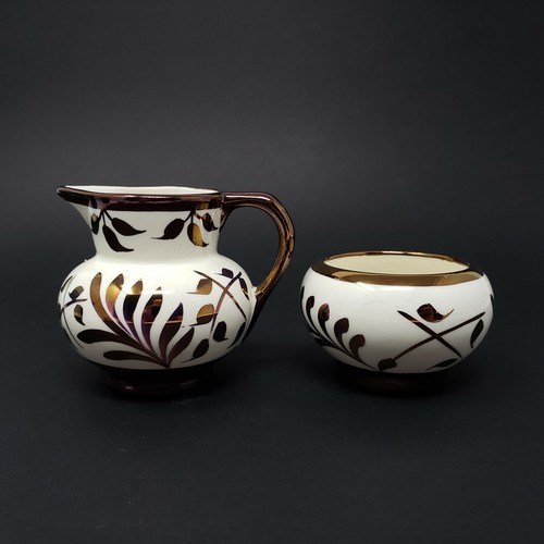 Sandland Ware Copper Lustre Small Creamer & Sugar Bowl Hand-Painted Porcelain - Picture 3 of 12