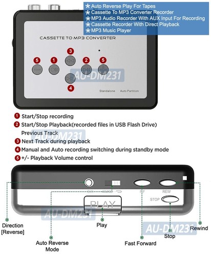 All-In-1 Audio Digitizer MP3 Player Recorder For Cassette Tapes All Mobile Audio - Picture 3 of 7