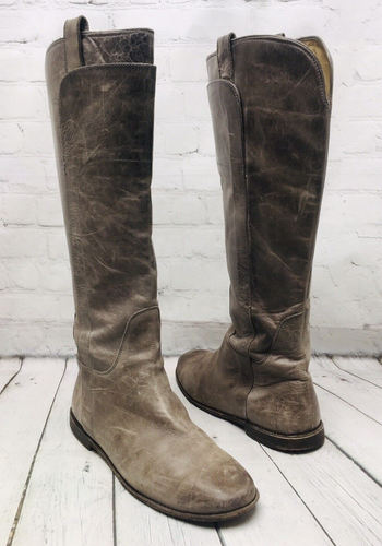 Frye Paige Tall Riding Boots Women's 10 B Gray Distressed Leather Boho Knee High - Picture 4 of 13
