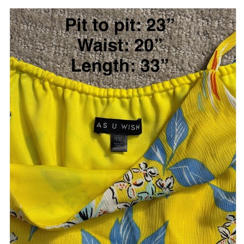 AS U WISH Floral Romper Tassel Tie Straps Yellow Blue White 1X - Picture 3 of 5