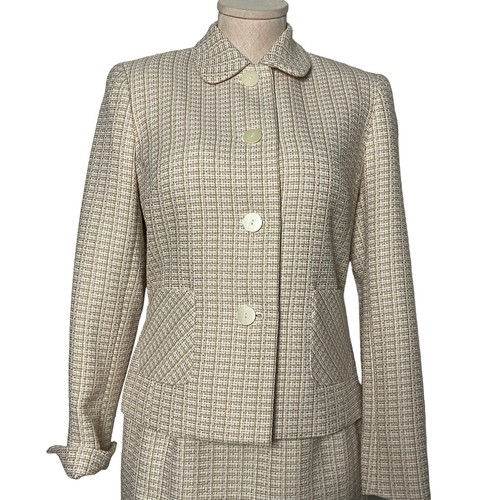 Karen Scott Women Suit 2 Pc Skirt 4 Button Single Breasted Jacket Woven Cream 4P - Picture 2 of 12
