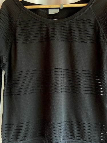 Pullover Athleta Limitless Crew manga larga negro tejido abierto para mujer mediano usado en excelente estado - Imagen 2 de 11