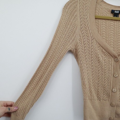 Paige Alvida Silk Cardigan Womens XS Beige Classic Dainty Boho Preppy Academia - Picture 9 of 21