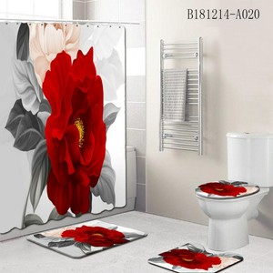 Bathroom-Elegant-Flowers-Pattern-Shower-Curtain-Mat-Set-Non-Slip-Rugs-Carpet