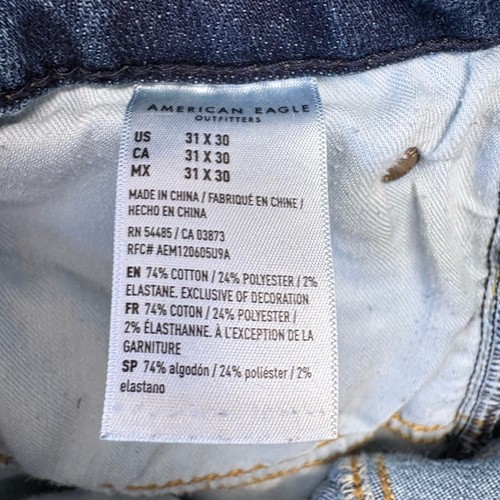 Jeans American Eagle Hombre 31 x 30 Azul Next Level Airflex Ajustados Bigotes Desvanecidos - Imagen 8 de 11