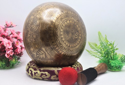 10" Handcrafted Singing Bowl-Balancing Chakra- Sacred Sign & Embroidered Flowers - Picture 4 of 5