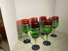Set of 6~ Pier 1  Multicolor Water Goblet / Wine Glass - 9 1/2" Tall (108)