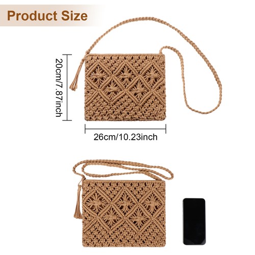 Bohemian Tassel Crossbody Handbag Woven Bag Straw Beach Bag Crochet Purses UK - Picture 2 of 16