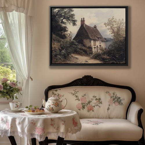 Cottage Landscape Canvas Art Rustic Farmhouse Oil Painting Country Wall Decor - Picture 6 of 9