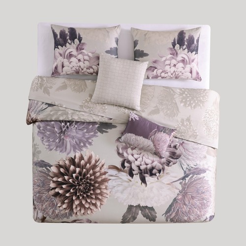 Bebejan Dahlie lila Baumwolle 5-teiliges Wende-Bettwäscheset Queen-Size-Bett - Endverkauf - Bild 4 von 9