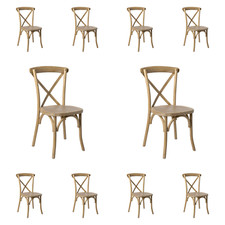 10 PACK Cross Back Natural White Grain Restaurant Chair - FREE SEAT  CUSHIONS