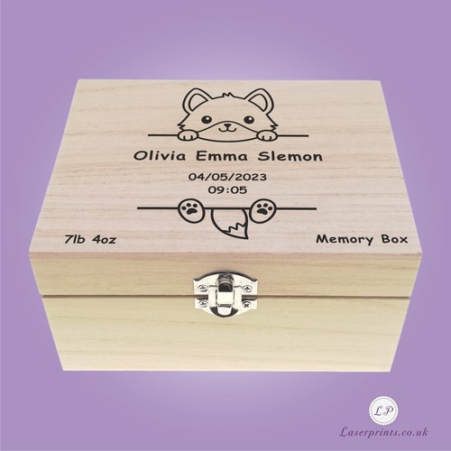 Caja de recuerdo recién nacido personalizada hecha a mano recuerdos de bebé regalo de madera - Imagen 7 de 13