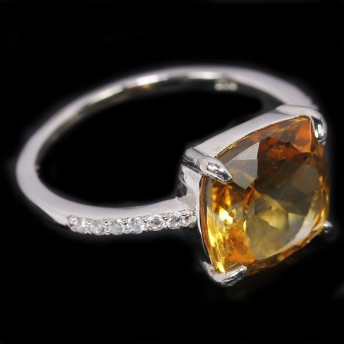 ANELLO ARGENTO 925 CITRINO GIALLO ARANCIO NATURALE E ZIRCONI BIANCHI MISURA 6,25 - Foto 3 di 6