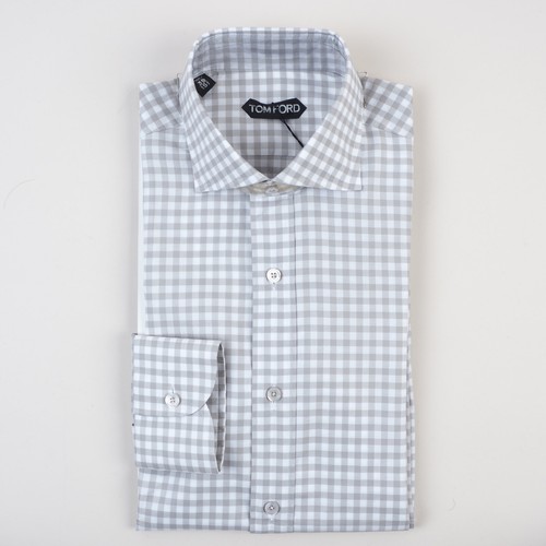 NWT Tom Ford Dress Shirt 39 /15 1/2 Tailored Fit Checks Grey White Luxury Cotton - Picture 1 of 6