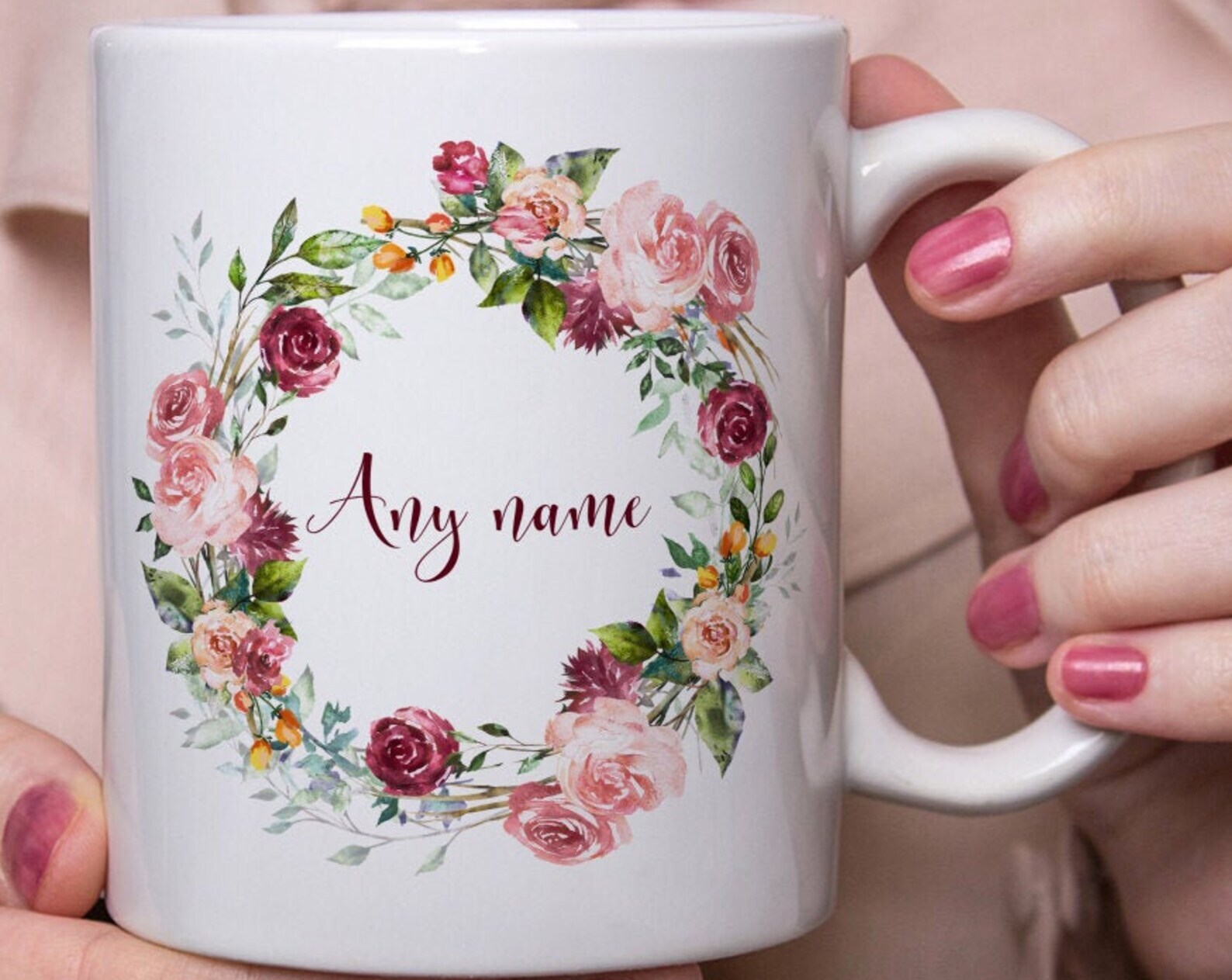 Personalised Name Ceramic Mug  Personalised With Any Name Flower Mug