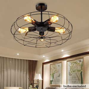 Details About Industrial Vintage Style Semi Flush Mount Ceiling Light 5 Bulb Metal Fan 110v