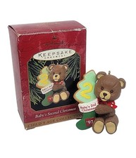 Vintage 1997 Hallmark Ornament Baby's Second 2nd Christmas Teddy Bear Stocking 
