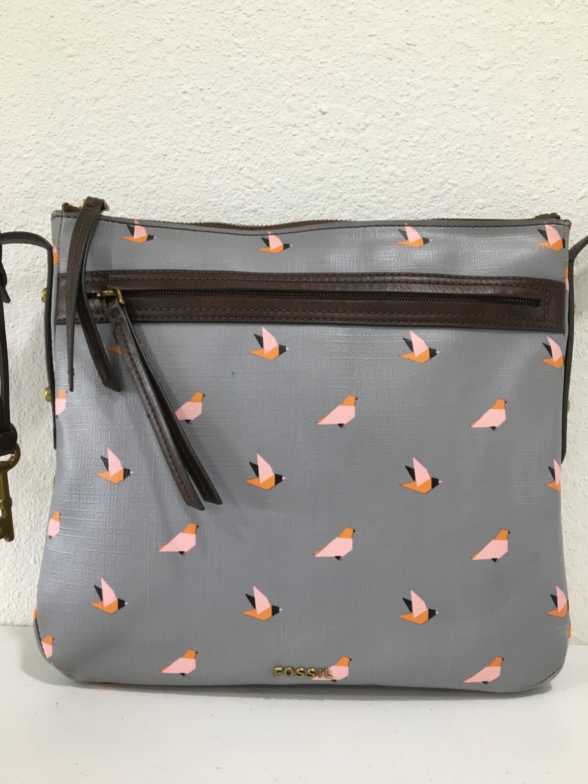 Fossil Coated Canvas Grey Multicolor Bird Print C… - image 1