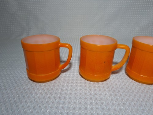 Vintage 1950s Federal Glass Barrel Mug Coffee Cup Orange Milk Glass Set Lot of 6 - Picture 6 of 16