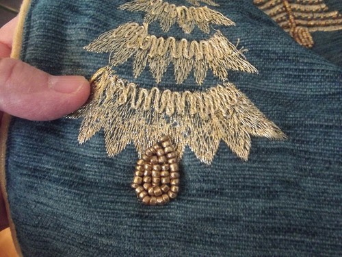 Cynthia Rowley NY Teal & Gold Table Runner Embroidered Trees Christmas 72 x 16 - Picture 15 of 16