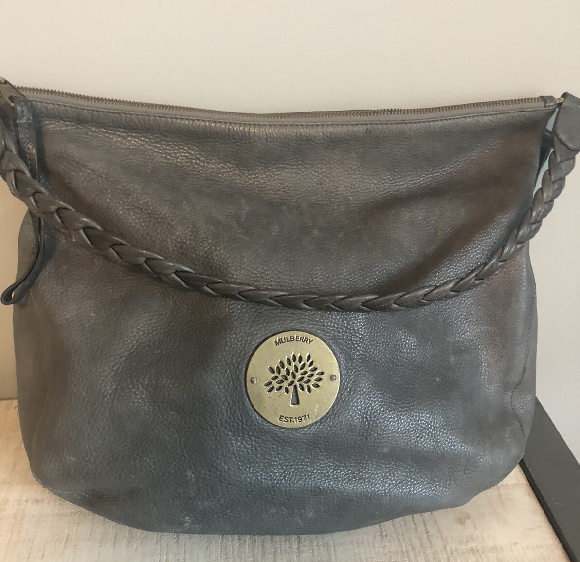 MULBERRY Vintage Gray Leather Bag COA needs TLC