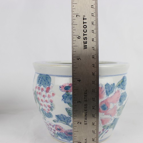 Vintage China Chinoiserie Fish Bowl Jardiniere Planter Earthenware Pastel Floral - Picture 4 of 7