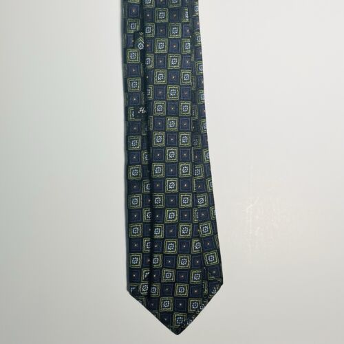 Ike Behar 100% Silk Neck Tie Green/Purple/Blue/Black Squares/Orange Dots 3 1/16" - Picture 4 of 6