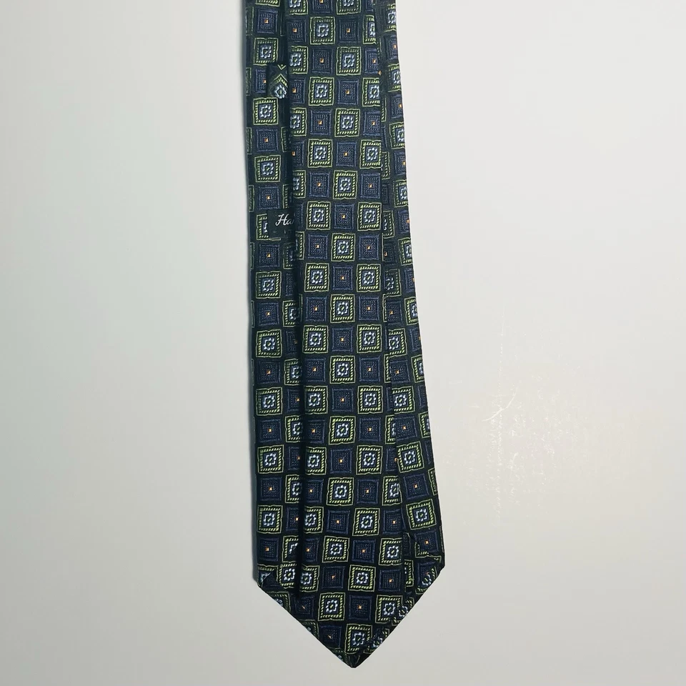 Corbata Ike Behar 100 % seda verde/púrpura/azul/negro cuadrados/puntos naranjas 3 1/16" Foto 4 de 4