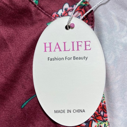 Halife Women's All Over Floral Print Tank Top Size Large Burgundy - Picture 4 of 9