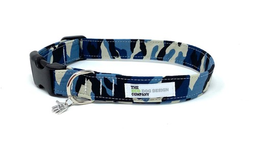 Blue Camo Adjustable Dog Collar and optional matching Artic Camo Lead - Picture 1 of 5