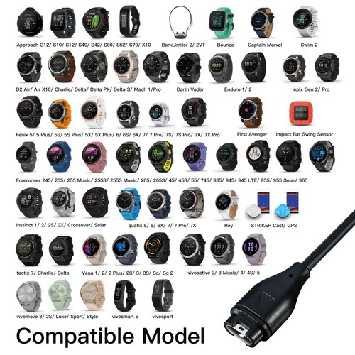 2pack Charging Cables For Garmin Charger Cable 1m Long & 30cm Short Watch Charge - Picture 2 of 7